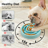 A light blue slow feeder bowl filled with kibble is shown next to a French Bulldog, demonstrating an anti-gulping feeding met