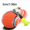 An orange electric cat ball toy with a yellow grip is shown against a white background.