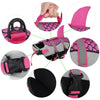 Pink and gray dog swimming life jacket for medium to large breeds shown in various angles