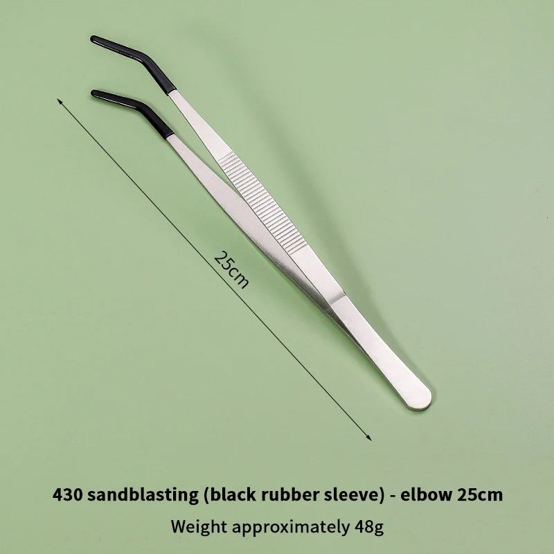 Edelstahl-Greifzangen mit schwarzem Gummihandschuh, 25 cm lang und ca. 48 g