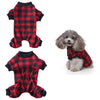 A red and black plaid cozy winter outfit for a small dog, shown in a full-body view.