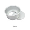 A round aluminum cake pan set consisting of a ring and a separate disc, shown in white.