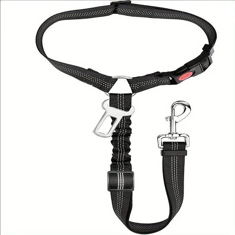 Black automatic retractable dog leash with a buckle and strap.