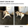 Before and after comparison showing a dog's paw with anti-slip protectors applied.