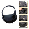 Black pet carrier sling bag featuring a D buckle design, zipper pockets, safety zipper, and prevent chewing features.