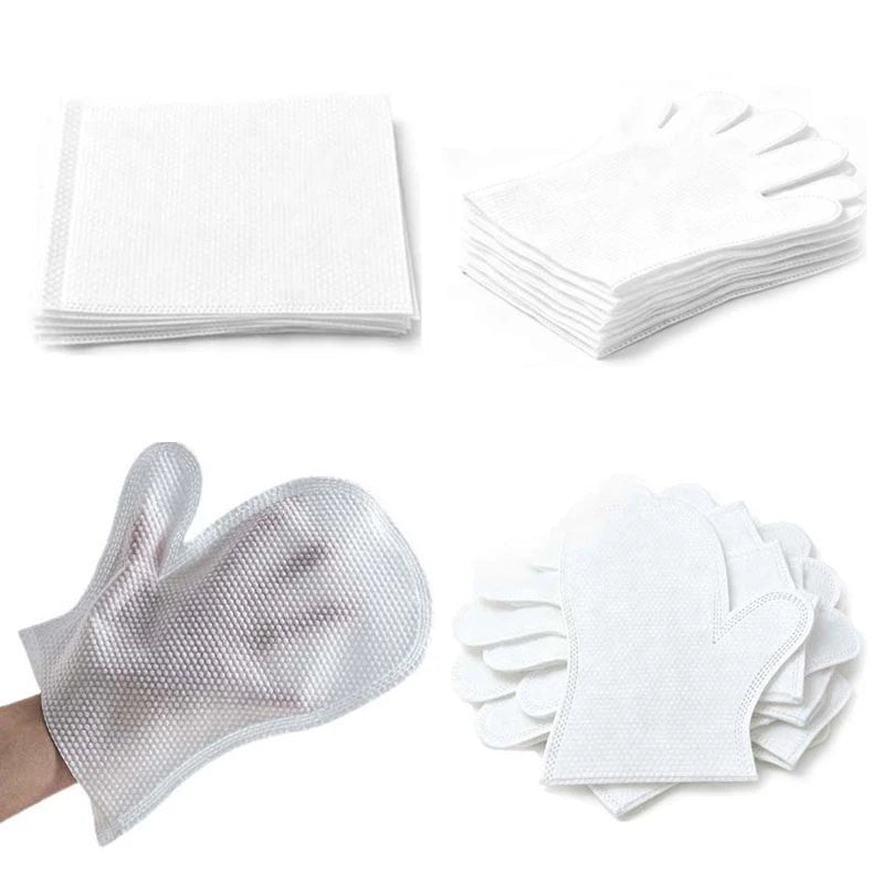 Guantes desechables blancos para quitar el pelo de mascotas, apilados y a la venta