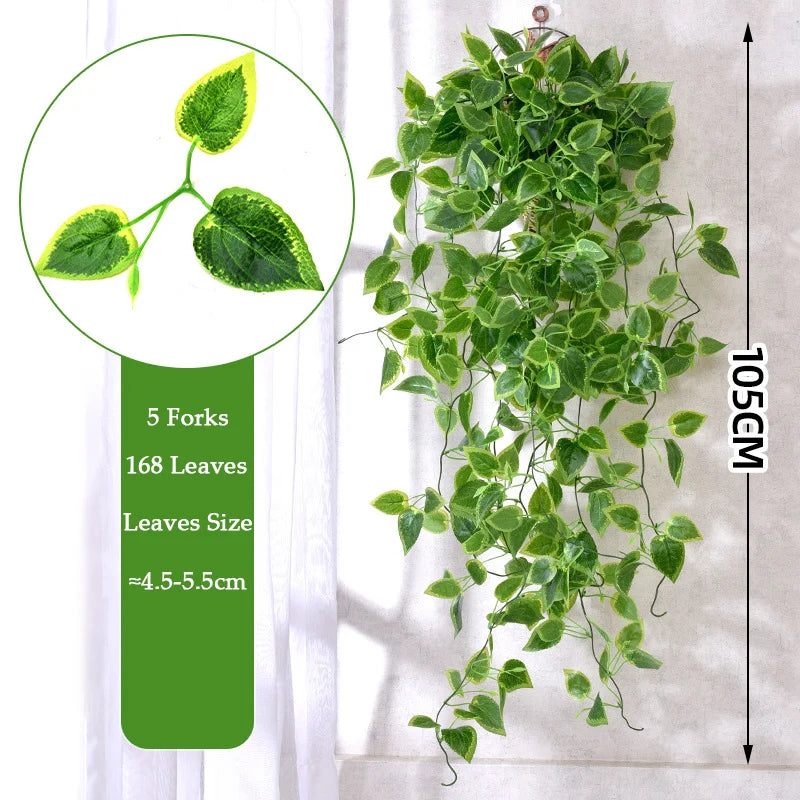 Artificial green ivy wall hanging vine with 5 forks and 168 leaves