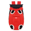 A red cycling walking pet carrier for cats with black and white accents.