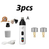 Three pieces of a quiet rechargeable pet nail grinder for dogs and cats, including the main unit and accessories.