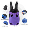 Purple breathable mesh pet carrier backpack showing various design features like extended shoulder straps and tail outlet