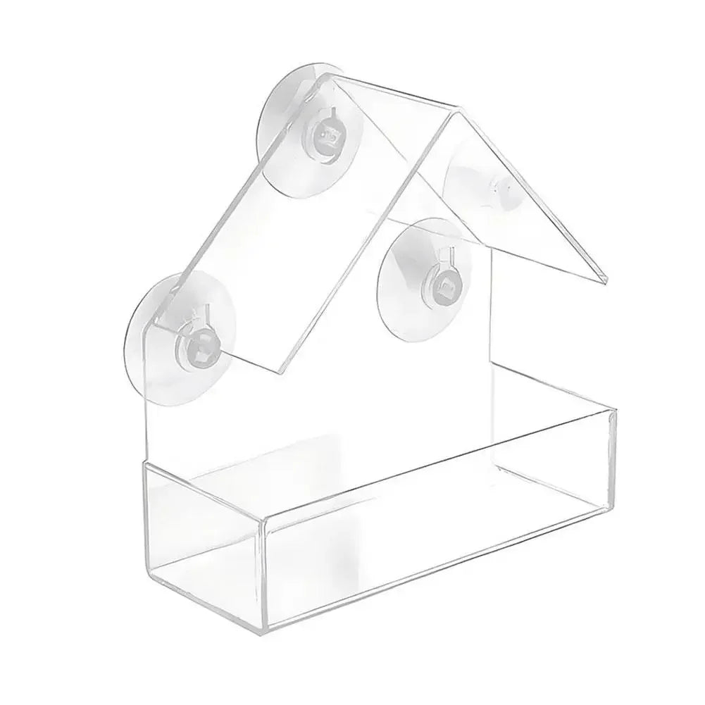Clear window hanging bird feeder with multiple feeding ports for outdoor wildlife