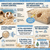 A collection of natural pet bedding shavings and wood chips for small rodents.