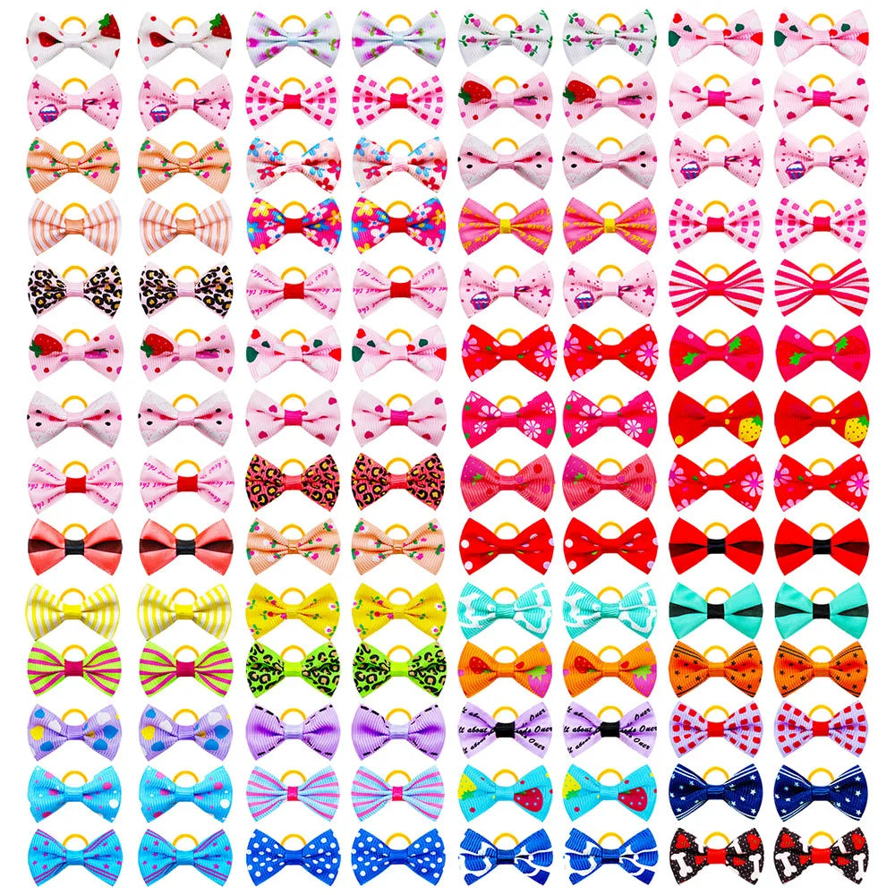 A collection of 200 cute handmade bow shapes in various colors and patterns for dogs and cats