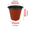 A terracotta-colored plastic nursery pot with dimensions 3.54 inches by 80mm and a diameter of 55mm.