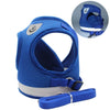 Blue adjustable reflective mesh harness for cats and small dogs with a leash