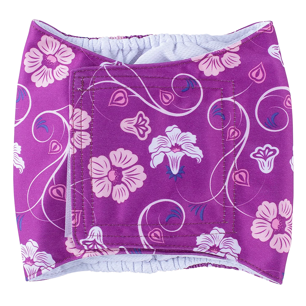Purple floral washable belly band for male dogs