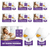 A white cat calming pheromone diffuser device shown with various usage contexts and packaging.