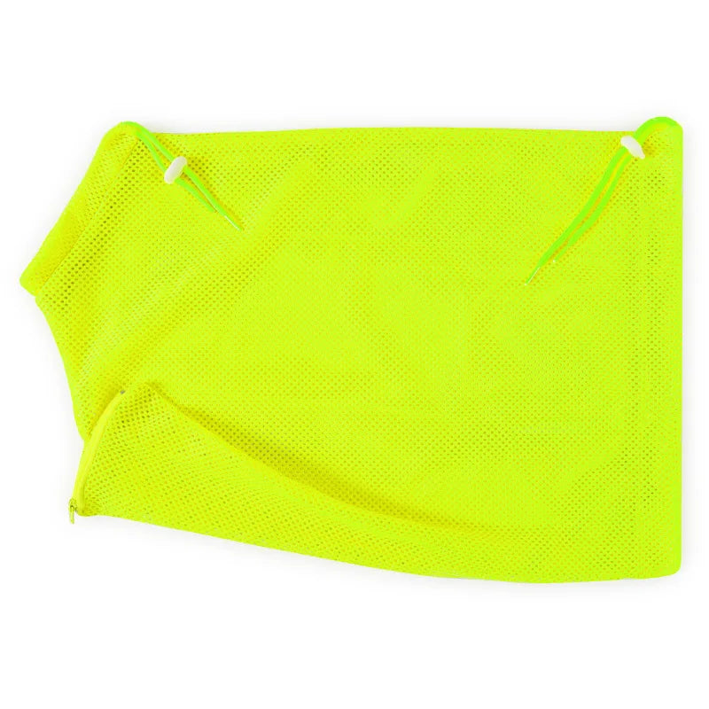 Bright yellow reusable mesh bag for cat grooming and bathing