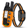 Orange elektrische Hundetrainingshalter mit schwarzem Gehäuse und orangefarbenem, gemustertem Gurt.