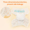 White and light blue patterned sanitary diapers for dogs demonstrating three-dimensional protection.