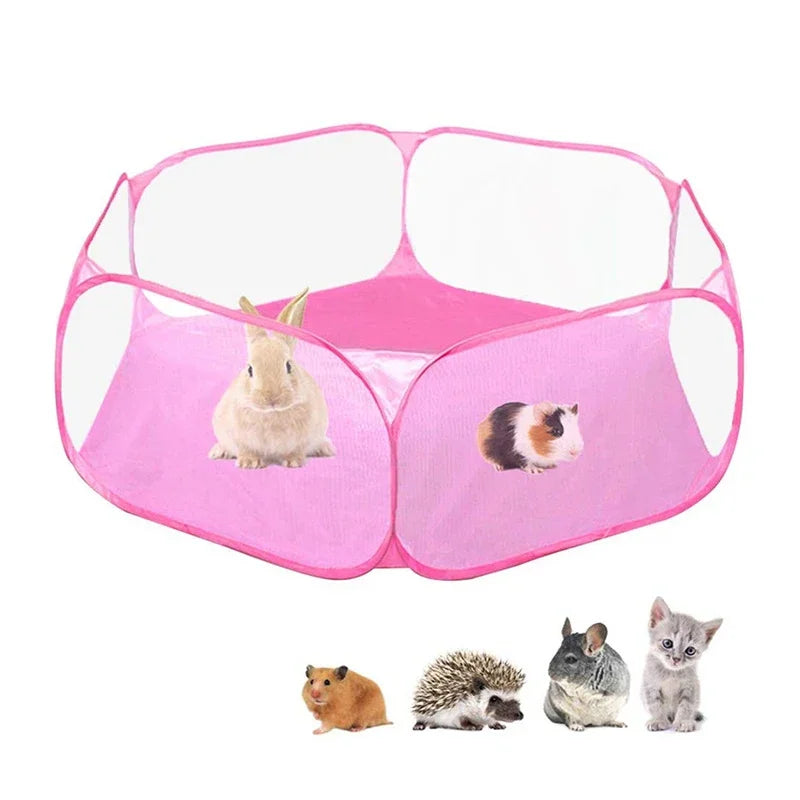 Cage portable rose pour animaux de compagnie avec enclos en maille, pour lapins et chats.
