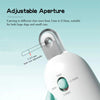 Close-up view of an adjustable pet nail clipper with a sliding aperture for grooming cats and dogs.