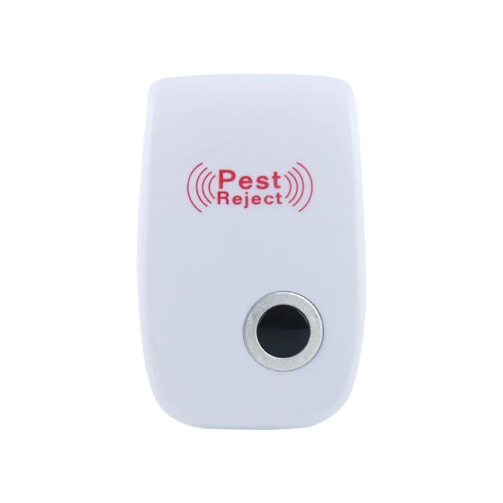 A white ultrasonic pest reject device with a circular opening.