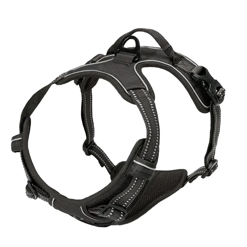 Black padded dog traction chest harness for training and control