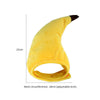 Yellow fuzzy banana cap costume for cats and dogs with a black tip