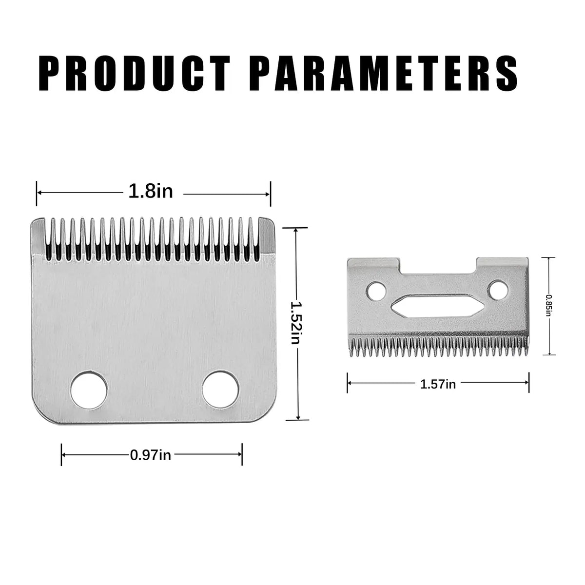 Silberersatzklinge für Trimmer mit Maßen und Klingenansicht.