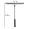 A white shower squeegee with a gray handle and silicone holder, shown with dimensions.