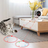 A cat interacts with an automatic laser toy that projects a red dot onto the floor.