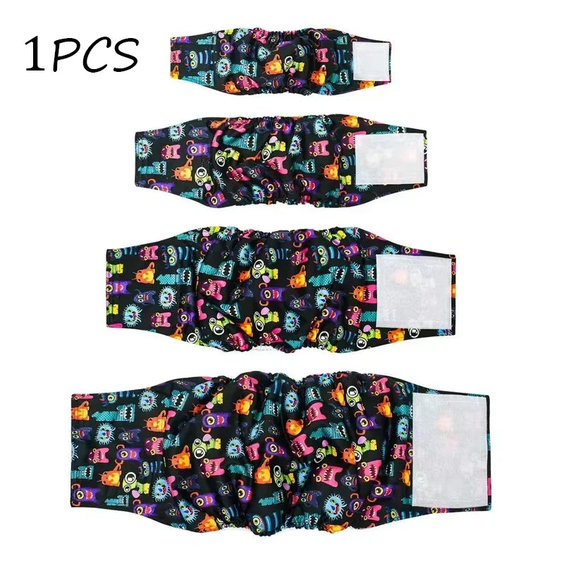 One pack of black and multi-colored washable belly straps for male dogs