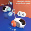 A white pet toy car is shown in two modes: automatic and remote control, demonstrating intelligent remote control dual mode.