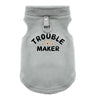 A gray cozy winter pet jacket for dogs with a metal clasp.
