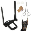 Airule for a black Doberman dog, including straightener and correction tools with attachments