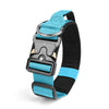 A black and turquoise tactical dog collar with a silver buckle and leather-like strap.