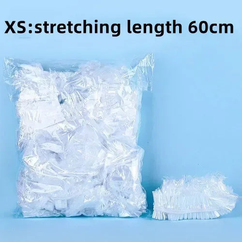 Klare Plastiktüte mit einer Stretchmatte der Länge 60 cm für Tierstreu.