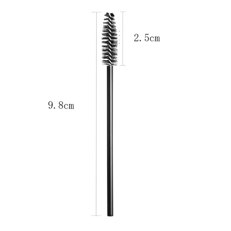 A black disposable eyelash and eyebrow brush set with a 9.8cm handle and a 2.5cm brush.