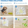 Quatre panneaux montrant un coussin d'urine pour animaux absorbant le liquide, neutralisant l'odeur et le dispersant dans l'a