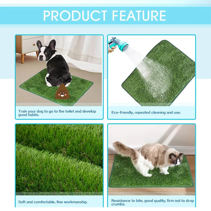 A green reusable artificial grass potty pad used for training dogs and cats.