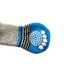 Blue anti-scratch cotton pet socks with black stripes and white dots