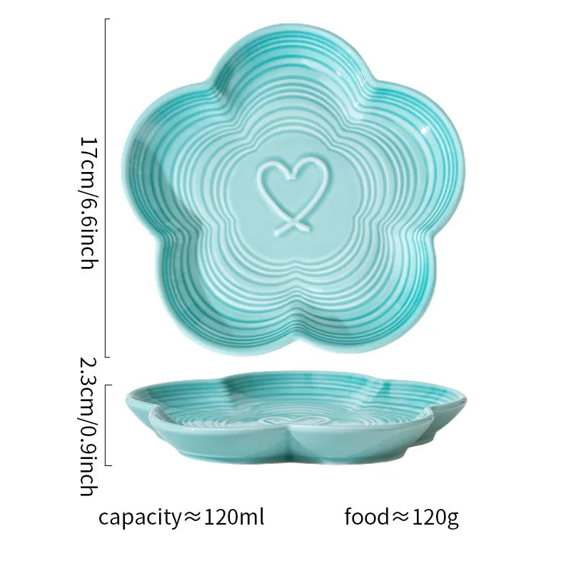 Bol à animaux en céramique bleu clair avec motif cœur et socle en bois assorti