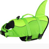 Neon green dog life jacket designed for swimming and buoyancy.