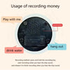 A black recording button device with a battery compartment and instructions for recording.