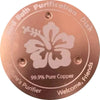 A round copper disc labeled Third Bath Purification Disk featuring a flower design and 99.9% Pure Copper.