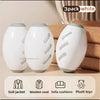 Three white reusable gel lint rollers shown next to various items like a suit jacket, woolen coat, sofa cushions, and plush t