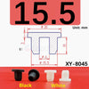 Black and white silicone rubber hole plugs shown with dimensional markings for XY-8045
