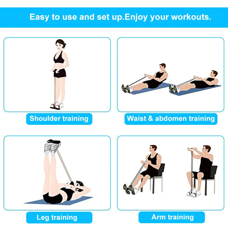 Diagram showing various workout exercises like shoulder, waist, leg, and arm training