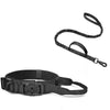Black tactical dog GPS collar with an airtag holder and a separate leash.
